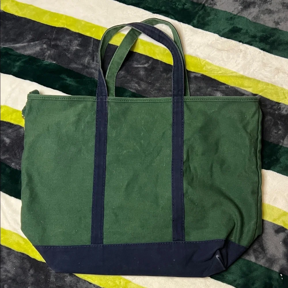 LANDS END XL Green and Navy Tote Bag